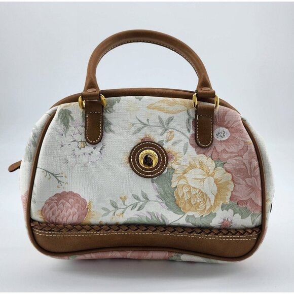Carryland Handbags - Carryland USA Double Handle Shoulder Handbag Purse Pastel Floral Leather Trim